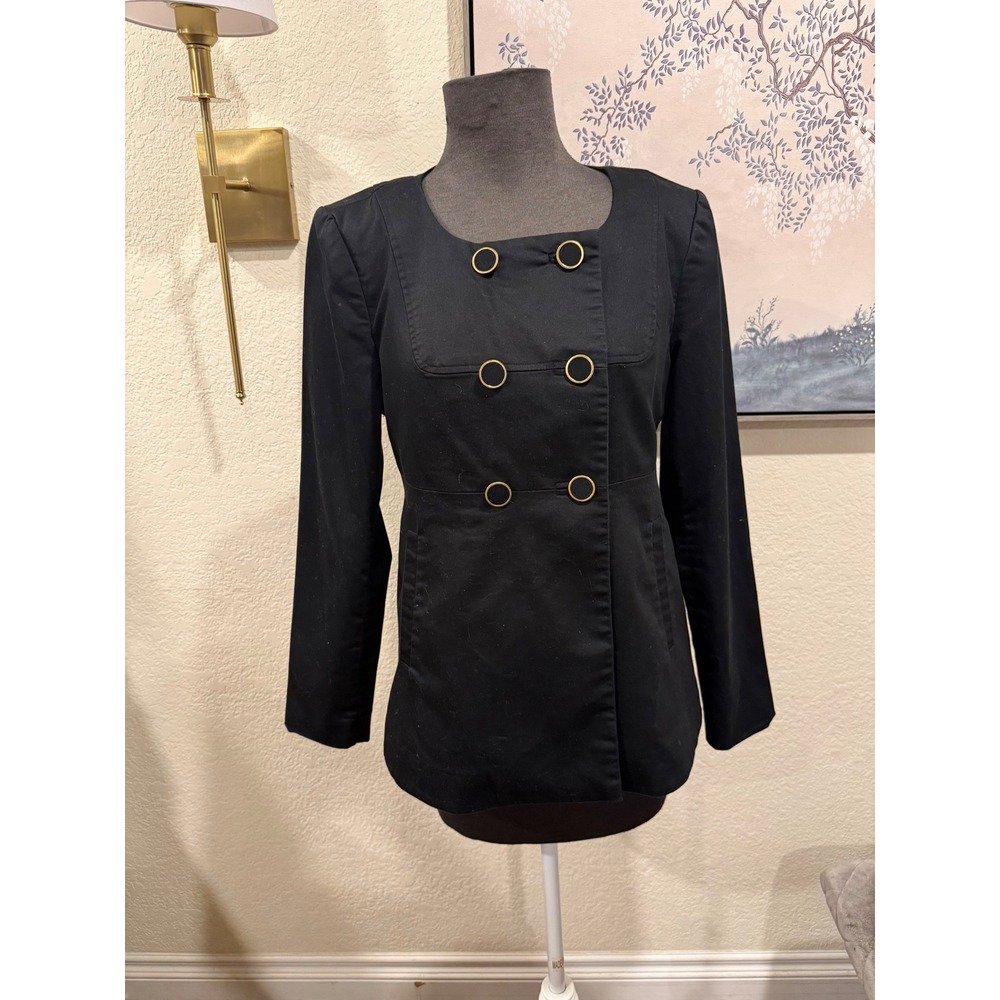 HM Womens Black‎ Double Breasted Gold Button Square Neck Jacket Blazer Size 10
